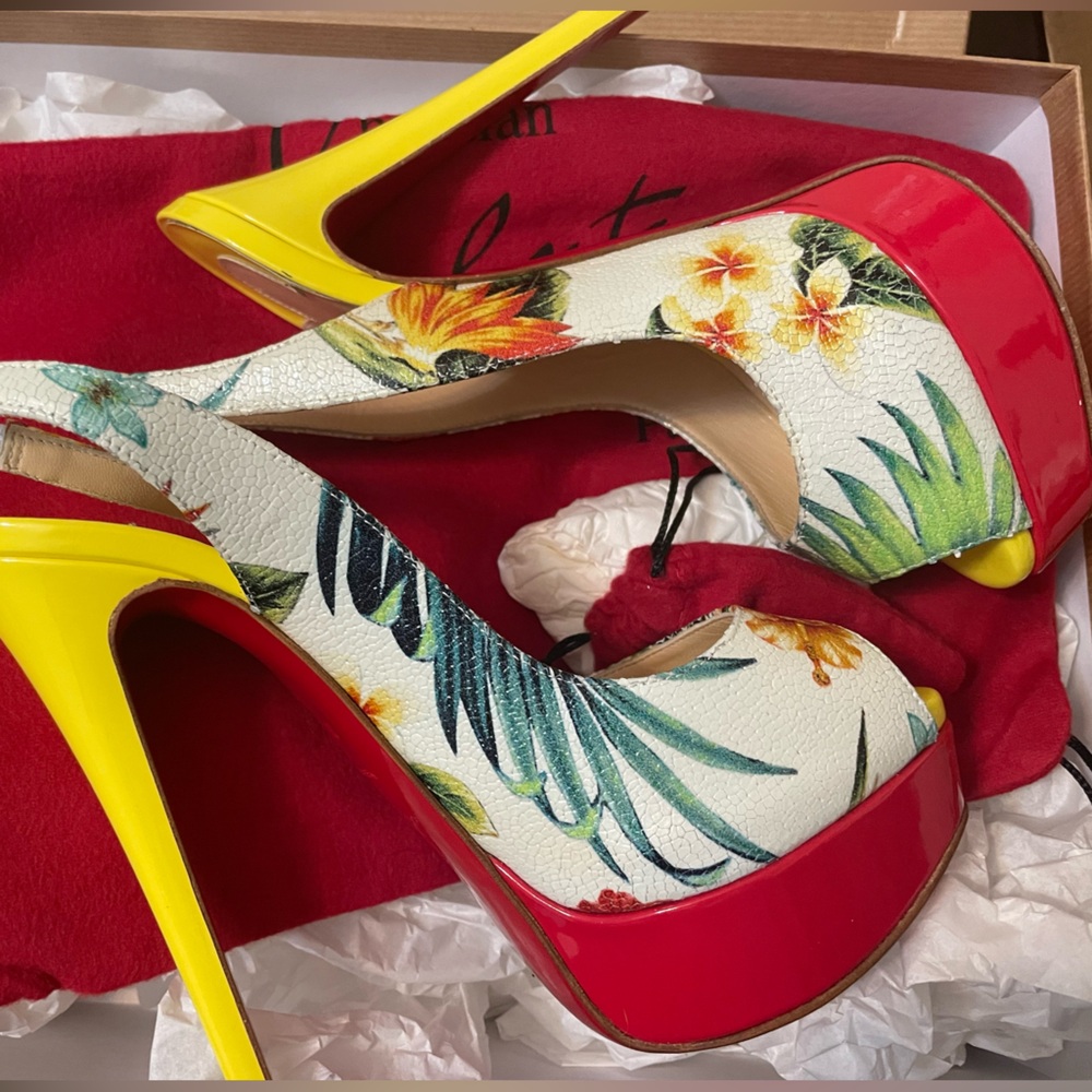 Christian Louboutin Multicolor Lady Peep Toe Sling back US6 brand nwt